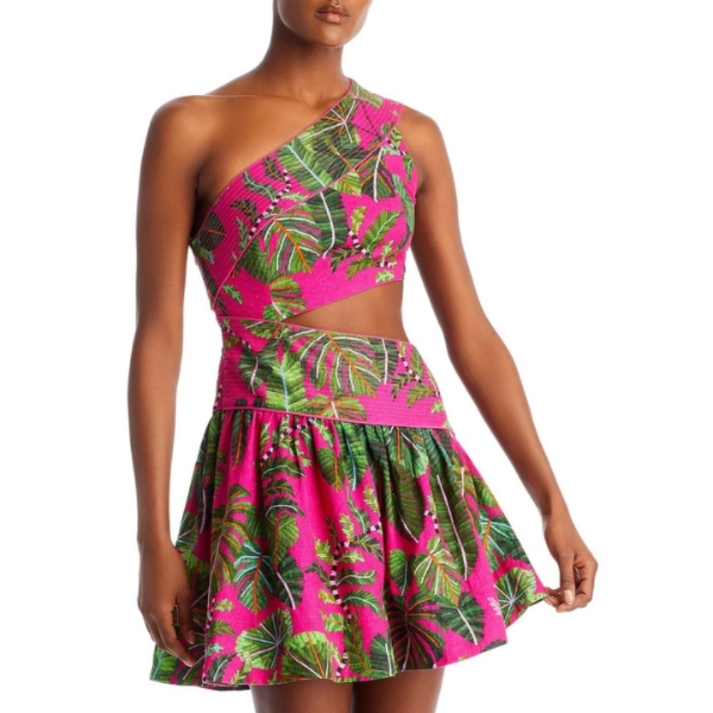 FARM RIO Pink & Green One Shoulder Floral Mini‎ Dress | Medium *